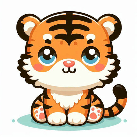 Cute cartoon tiger isolated on a white background. Vector illustration.のイラスト素材