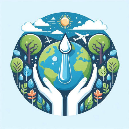 Vector illustration of hands holding Earth planet. Global warming concept. Save the planet.のイラスト素材