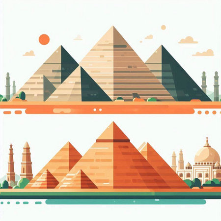 Egypt pyramids vector illustration. Flat style. Travel and vacation concept.のイラスト素材