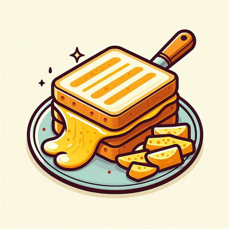 Illustration of a sandwich with honey on a plate, vector illustrationのイラスト素材