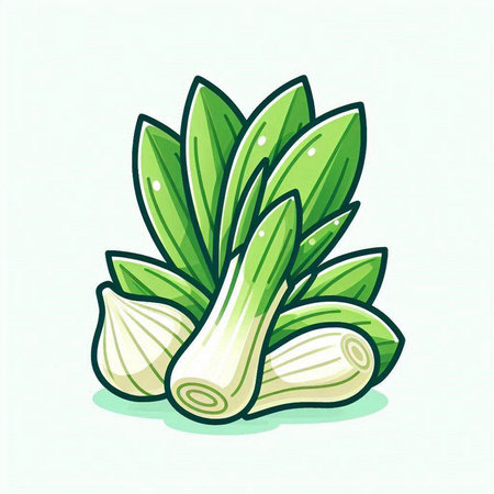 Illustration of fresh leek on a white background. Vector illustration.のイラスト素材