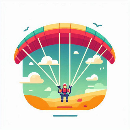 Paraglider flying in the blue sky. Paraglider flat vector illustration.のイラスト素材