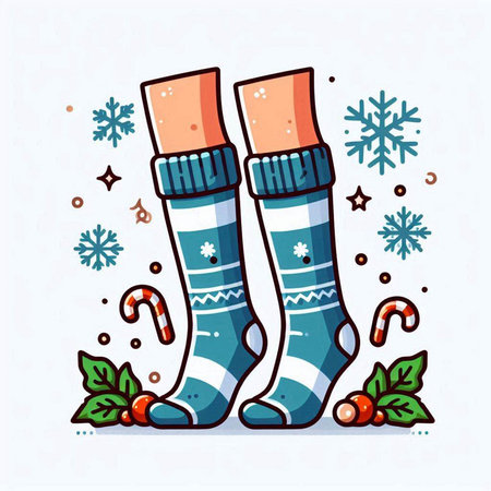 Christmas socks with snowflakes. Vector illustration in cartoon style.のイラスト素材