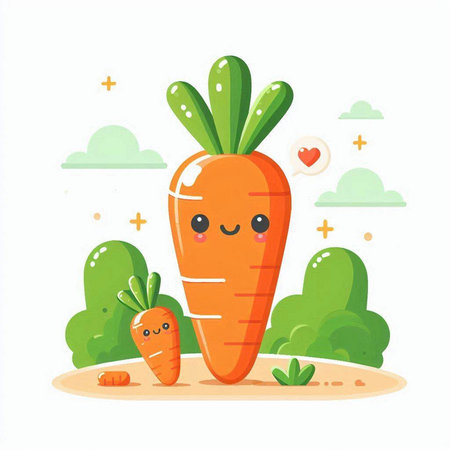 Cute carrot character in cartoon style. Vegetable vector illustration.のイラスト素材