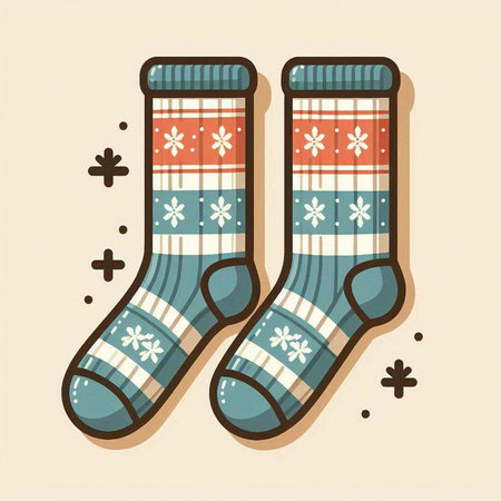 Vector illustration of a pair of Christmas socks with snowflakes.のイラスト素材