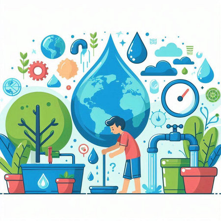 Save water concept. Vector illustration in flat style. Ecology and environment.のイラスト素材