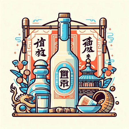 Chinese hieroglyphs. Vector illustration of hieroglyphs and objects.のイラスト素材