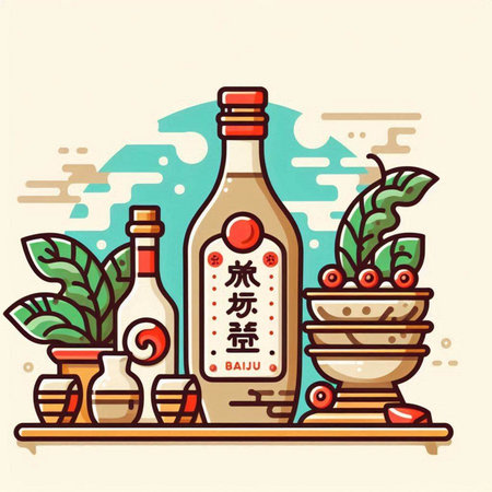 Vector illustration of Chinese herbal medicine bottle on the table. Flat style.のイラスト素材