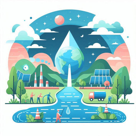 Green energy concept. Renewable energy sources. Vector illustration in flat styleのイラスト素材
