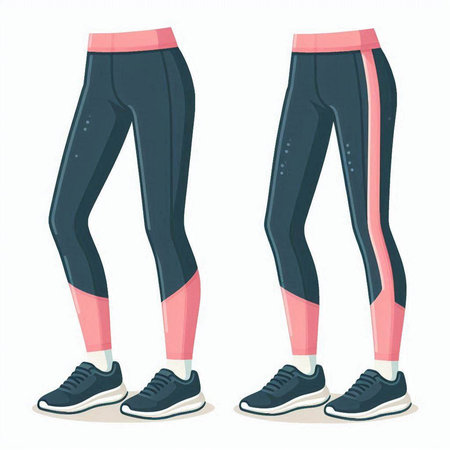 Female legs in sports leggings and sneakers. Vector illustration.のイラスト素材