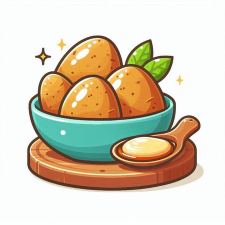 Potatoes in a bowl on a white background. Vector illustration.のイラスト素材