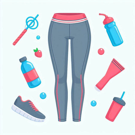 Fitness and healthy lifestyle set. Vector illustration in flat style.のイラスト素材