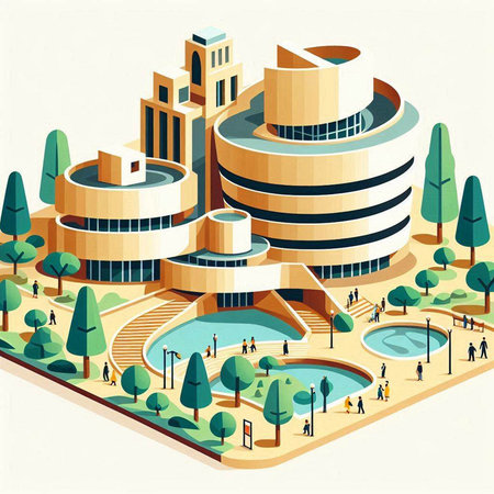 Modern city architecture. Urban landscape. Vector illustration in flat style.のイラスト素材