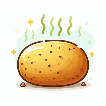 Illustration of a baked potato with steam on a white background.のイラスト素材