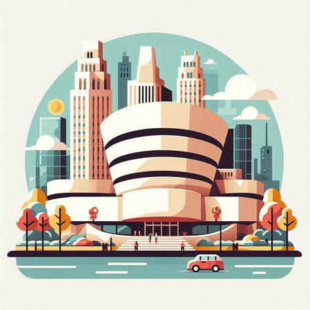 Modern buildings in the city. Vector illustration in flat design style.のイラスト素材