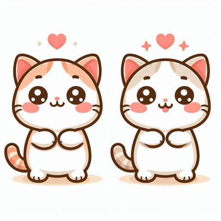 Cute cartoon cat in love. Vector illustration isolated on white background.のイラスト素材