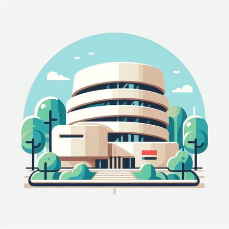 Vector illustration of modern office building in flat style. Modern office building.のイラスト素材
