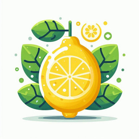 Lemon with leaves. Vector illustration in flat cartoon style. Isolated on white background.のイラスト素材