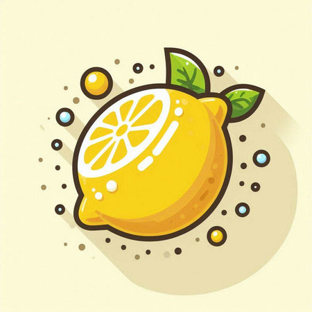 Lemon with long shadow on a white background. Vector illustration.のイラスト素材