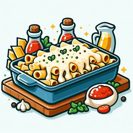 Illustration of a Baked Pasta with Cheese Sauce and Spicesのイラスト素材