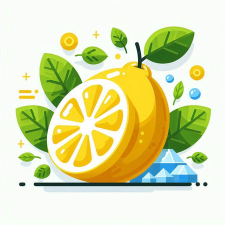Lemon fruit with leaves and ice. Flat style vector illustration.のイラスト素材