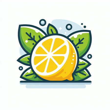 Lemon with leaves. Fresh fruit. Vector illustration in flat styleのイラスト素材