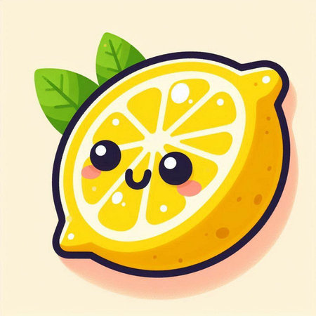 Cute cartoon lemon character with eyes and mouth. Vector illustration.のイラスト素材