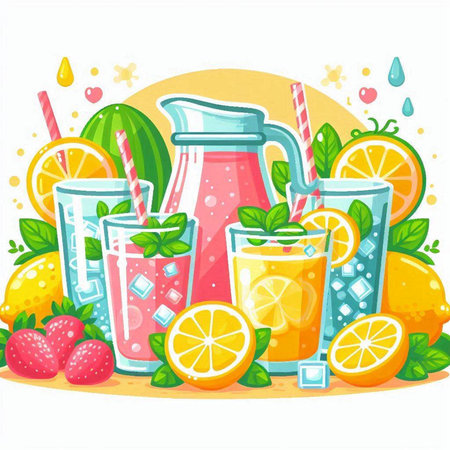 Fruit smoothies in a glass with a straw. Vector illustration.のイラスト素材