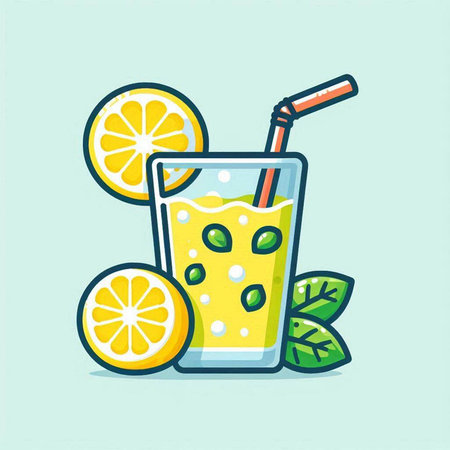Lemonade with lemon and mint in a glass. Vector illustration.のイラスト素材