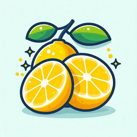 Lemon fruit vector illustration, flat cartoon style. Citrus fruit iconのイラスト素材