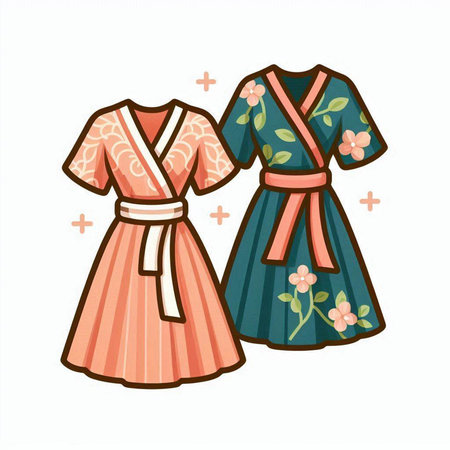 Japanese kimono with floral pattern isolated on white background. Vector illustration.のイラスト素材