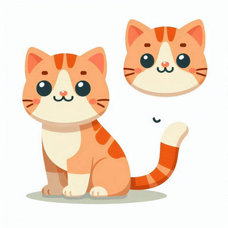 Cute cartoon cat character. Vector illustration on white background. Cute kitten.のイラスト素材