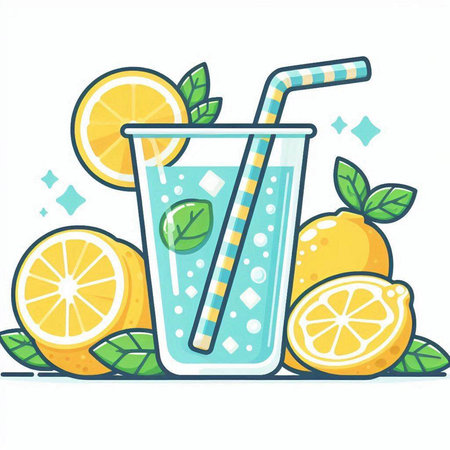 Lemonade with ice and mint in a glass. Vector illustration.のイラスト素材