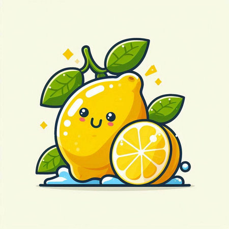 Cute lemon fruit character. Vector flat cartoon kawaii illustrationのイラスト素材