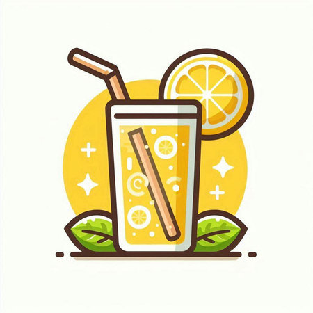 Lemonade in a glass with a straw. Vector illustration.のイラスト素材