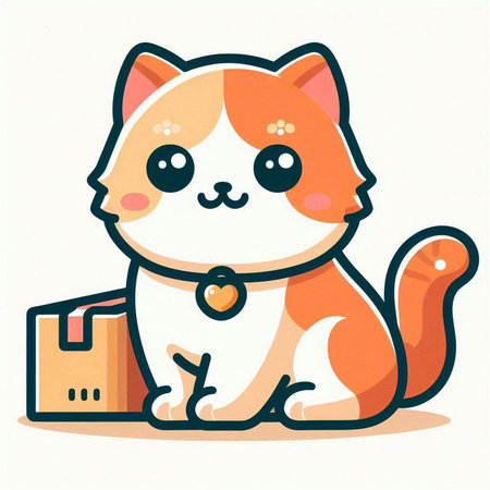 Cute cat with a box in his paws. Vector illustration.のイラスト素材