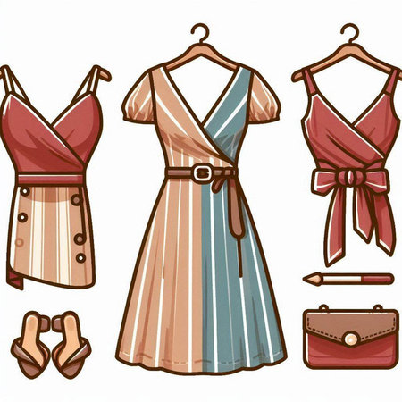 Women's clothing set. Vector illustration of a set of women's clothing.のイラスト素材