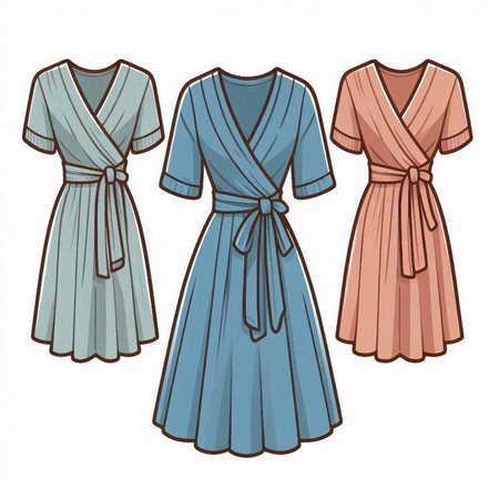 Vector illustration of a set of women's evening dresses in retro styleのイラスト素材