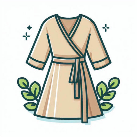 Vector illustration of a bathrobe with leaves. Isolated on white background.のイラスト素材