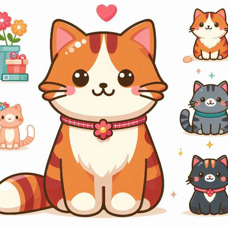 Cute cat with different emotions. Vector illustration. Cute cartoon character.のイラスト素材
