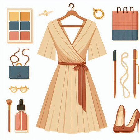 Women's clothing and accessories. Vector illustration of a woman's clothing.のイラスト素材