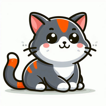 Cute cartoon cat sitting on a white background. Vector illustration.のイラスト素材