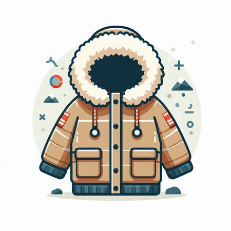 Winter jacket. Vector illustration in flat cartoon style. Isolated on white background.のイラスト素材