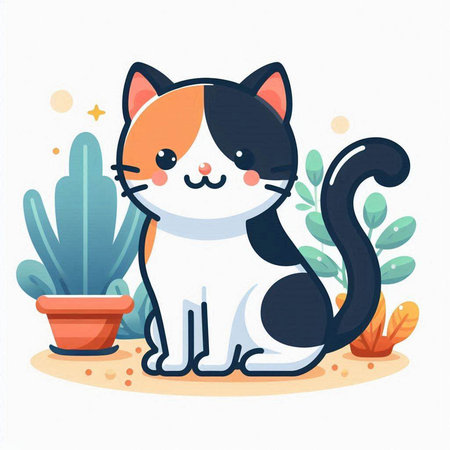 Cute cat sitting and looking at the camera. Vector illustration.のイラスト素材