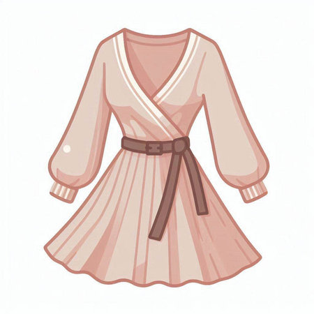 Illustration of a pink dress with a belt on a white backgroundのイラスト素材