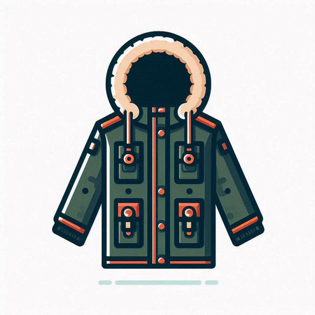 Winter jacket icon. Vector illustration in flat style. Isolated on white background.のイラスト素材