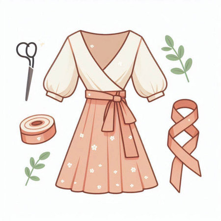 Vector illustration of a woman's dress and accessories on a white backgroundのイラスト素材