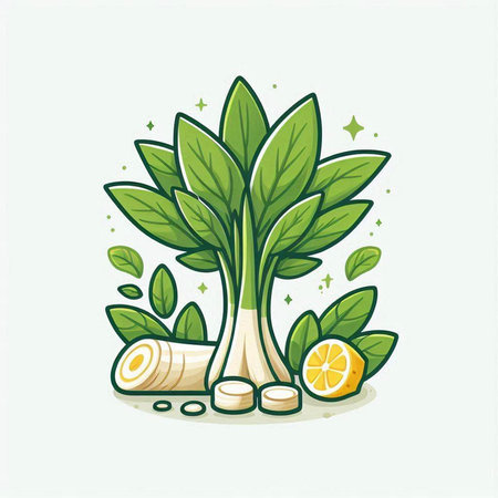 lemon and ginger vector illustration. flat style. healthy food conceptのイラスト素材