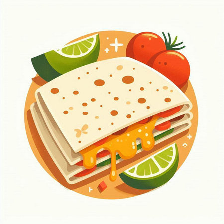 Mexican tortilla with lime, tomato and chili sauce. Vector illustration.のイラスト素材