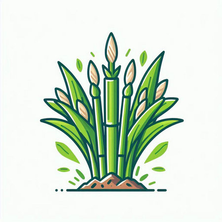 Illustration of sugar cane plant with green leaves. Vector illustration.のイラスト素材